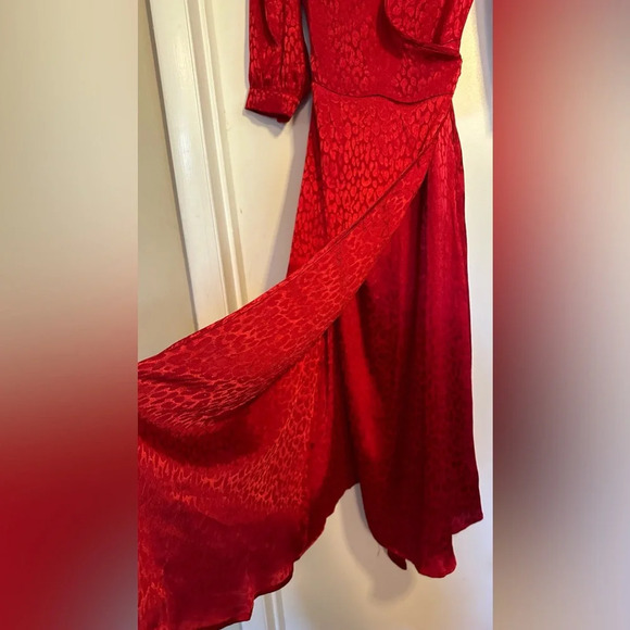 NWT MICHAEL Michael Kors Cheetah Jacquard Midi Wrap Dress Crimson XS - Picture 6 of 12